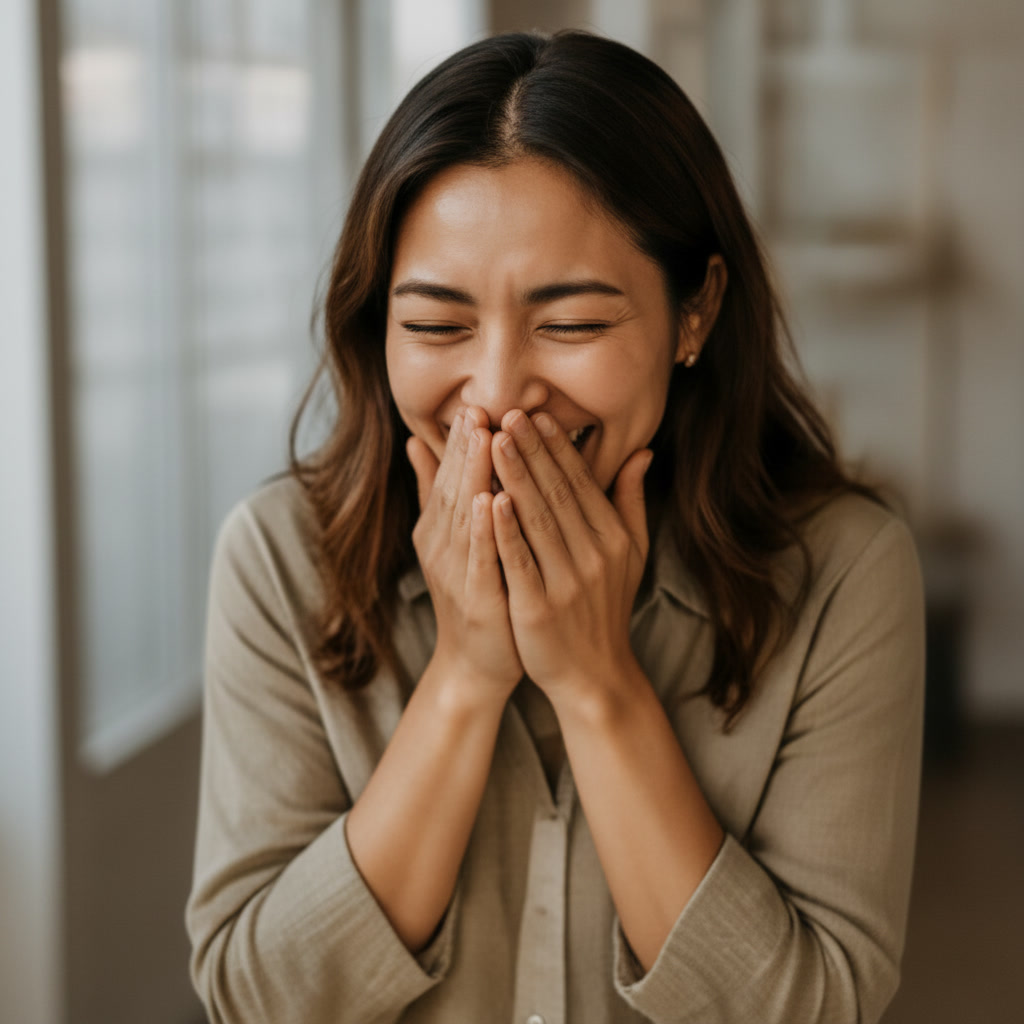 Person reacting with joy